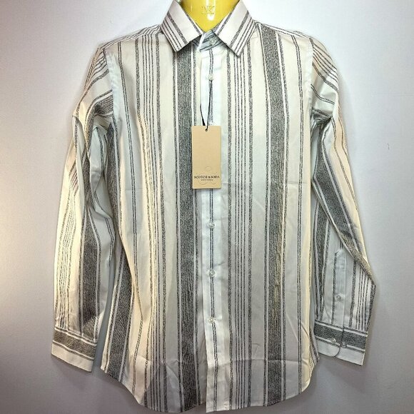 Scotch & Soda Men's White / Black Striped Dress Shirt - NWT - Picture 1 of 5